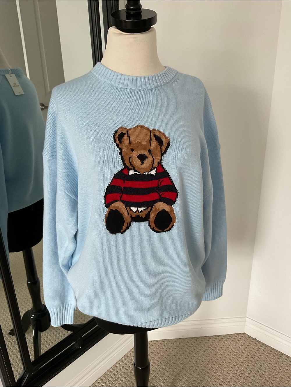 Aritzia Sunday Best Light Blue Teddy Bear Crewneck Sweater Fern nwt xs